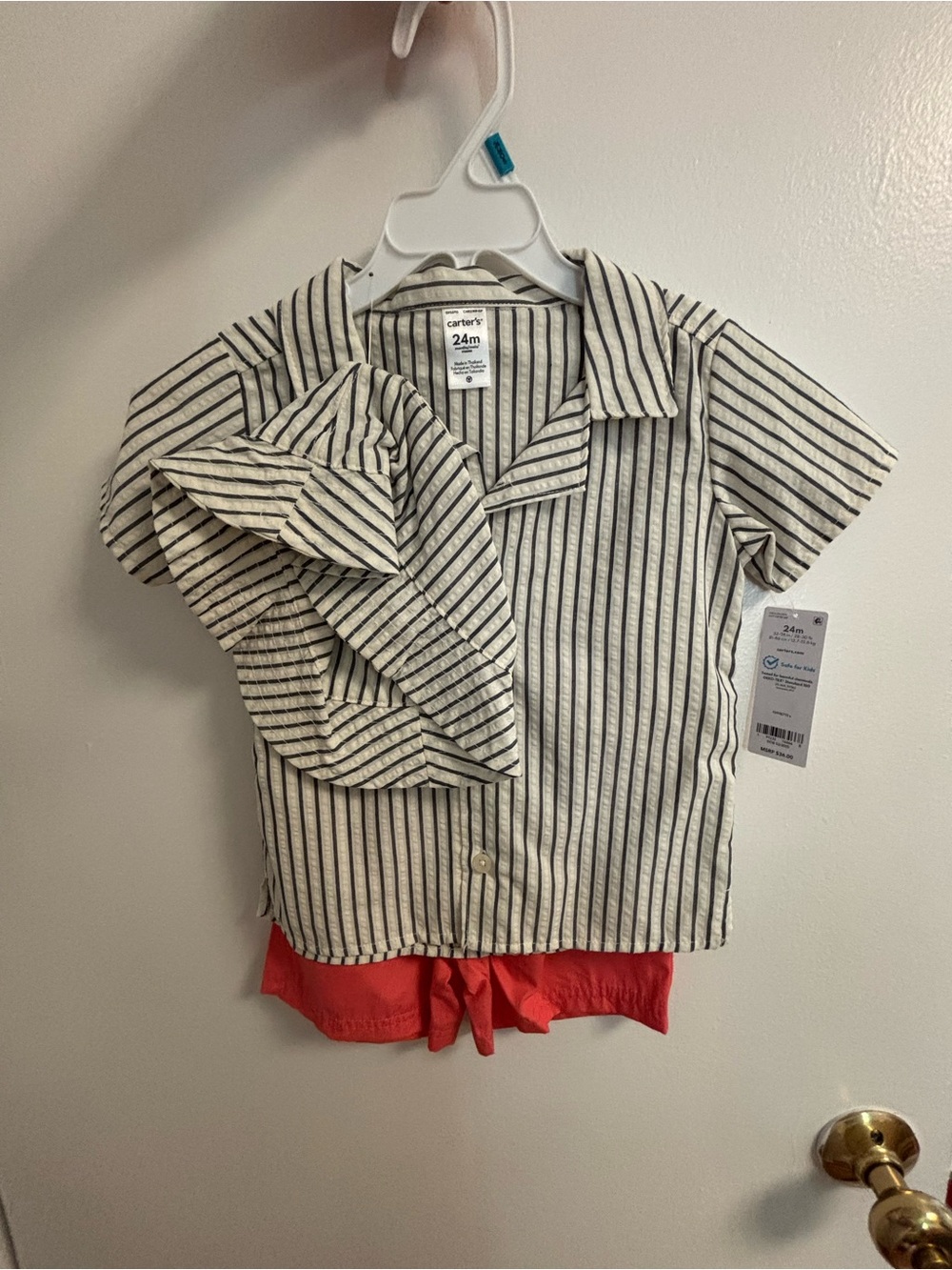 Carter's White Shirt with Black Vertical Stripes